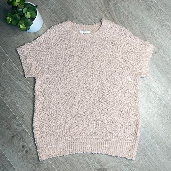 Cherish Sweaters - CHERISH Blush Pink Knit Teddy Short Sleeve Pullover Sweater